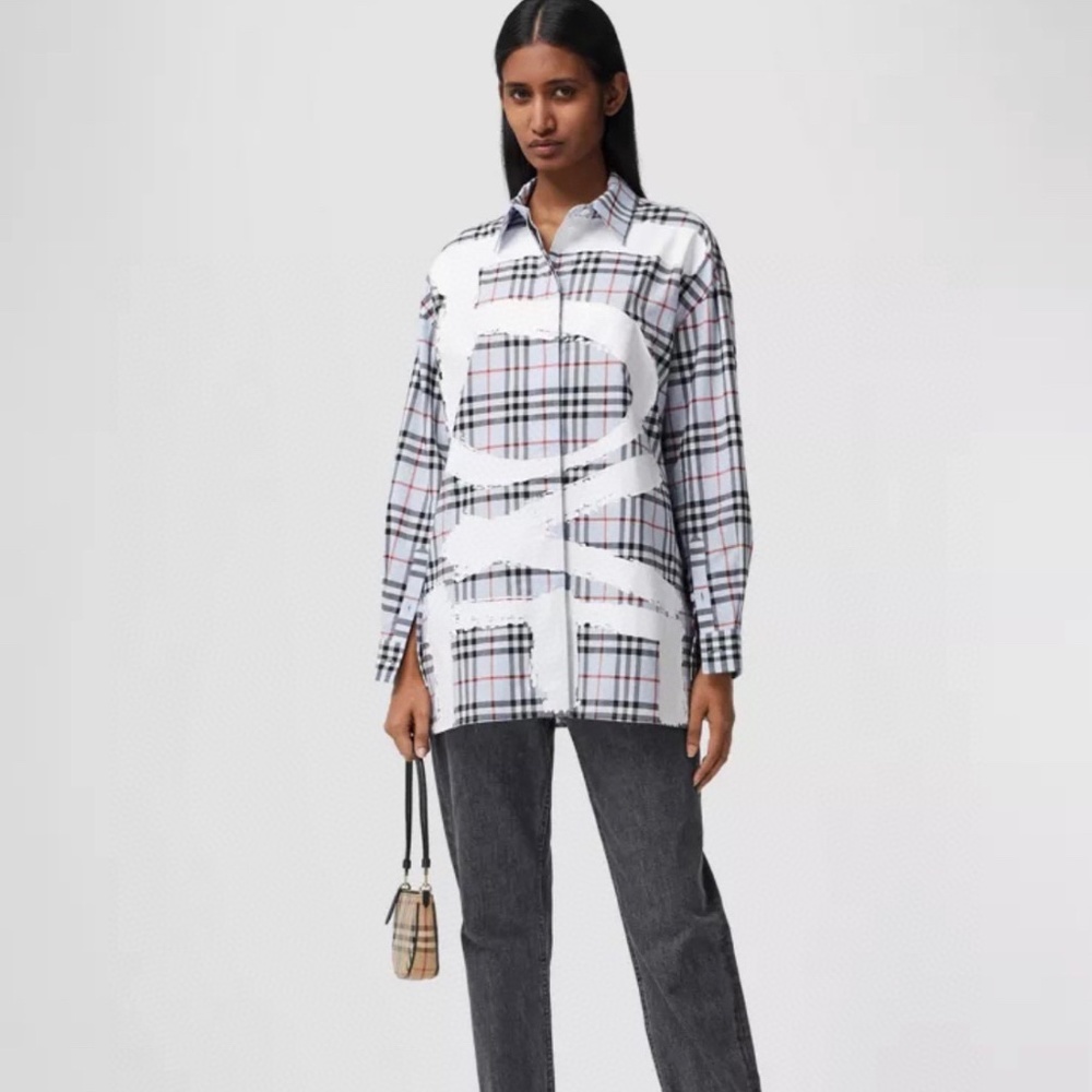 NEW Burberry plaid shirt in cotton with check -attend and love print
